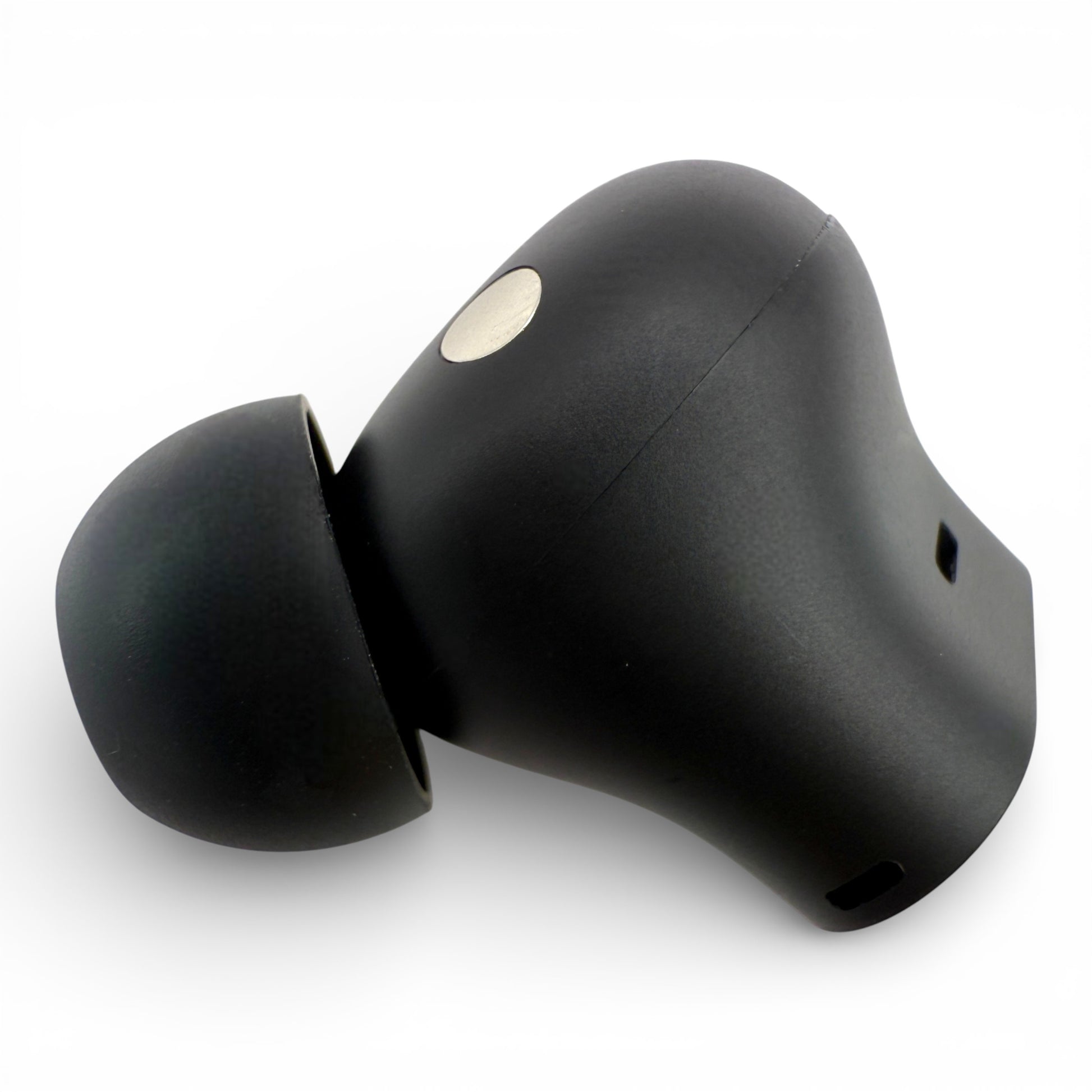 Right replacement Beats Studio Buds Plus earbud in black, side view showing the charging contact and ear tip