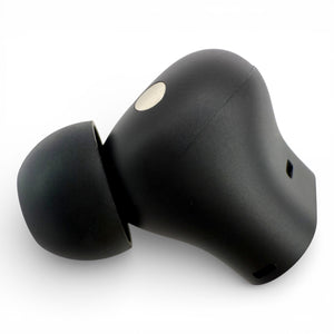 Right replacement Beats Studio Buds Plus earbud in black, side view showing the charging contact and ear tip