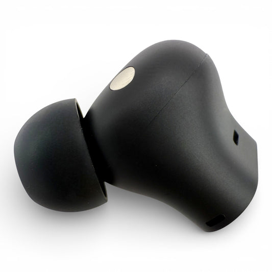 Right replacement Beats Studio Buds Plus earbud in black, side view showing the charging contact and ear tip