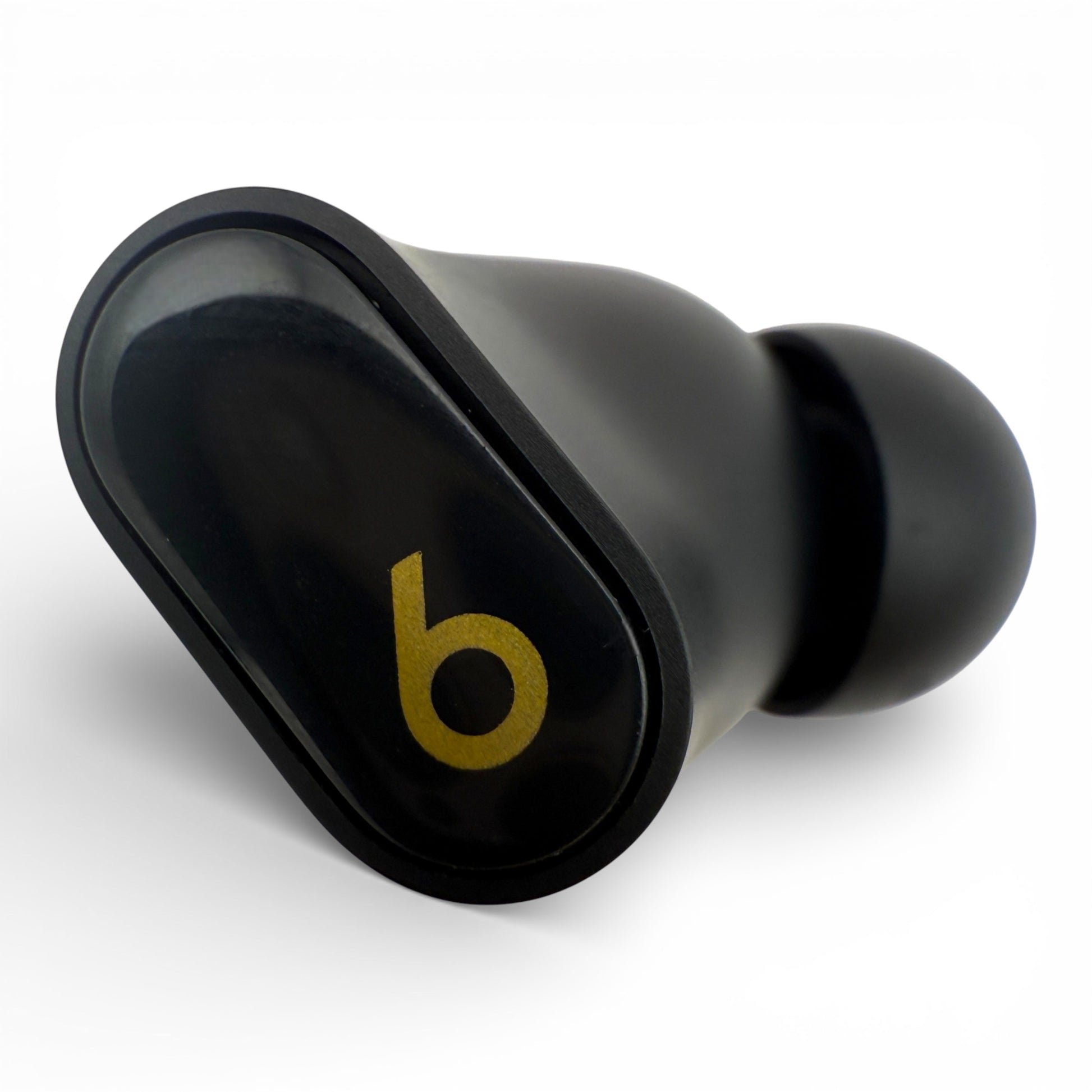 Right replacement Beats Studio Buds Plus earbud in black, top view showing the b logo and ear tip