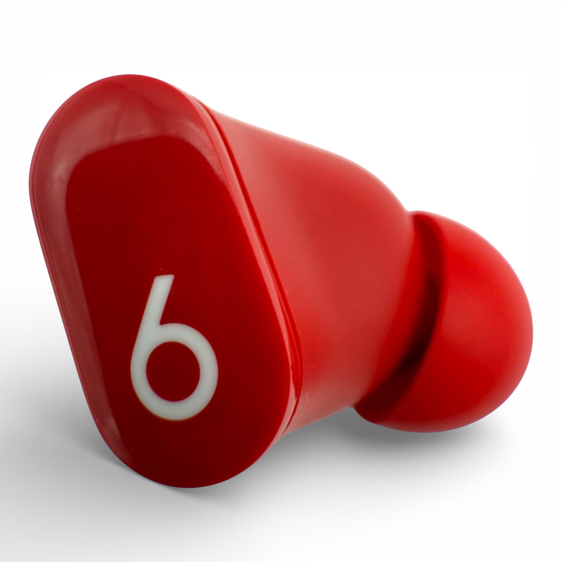 Right replacement Beats Studio Buds earbud in red, front view showing the glossy logo