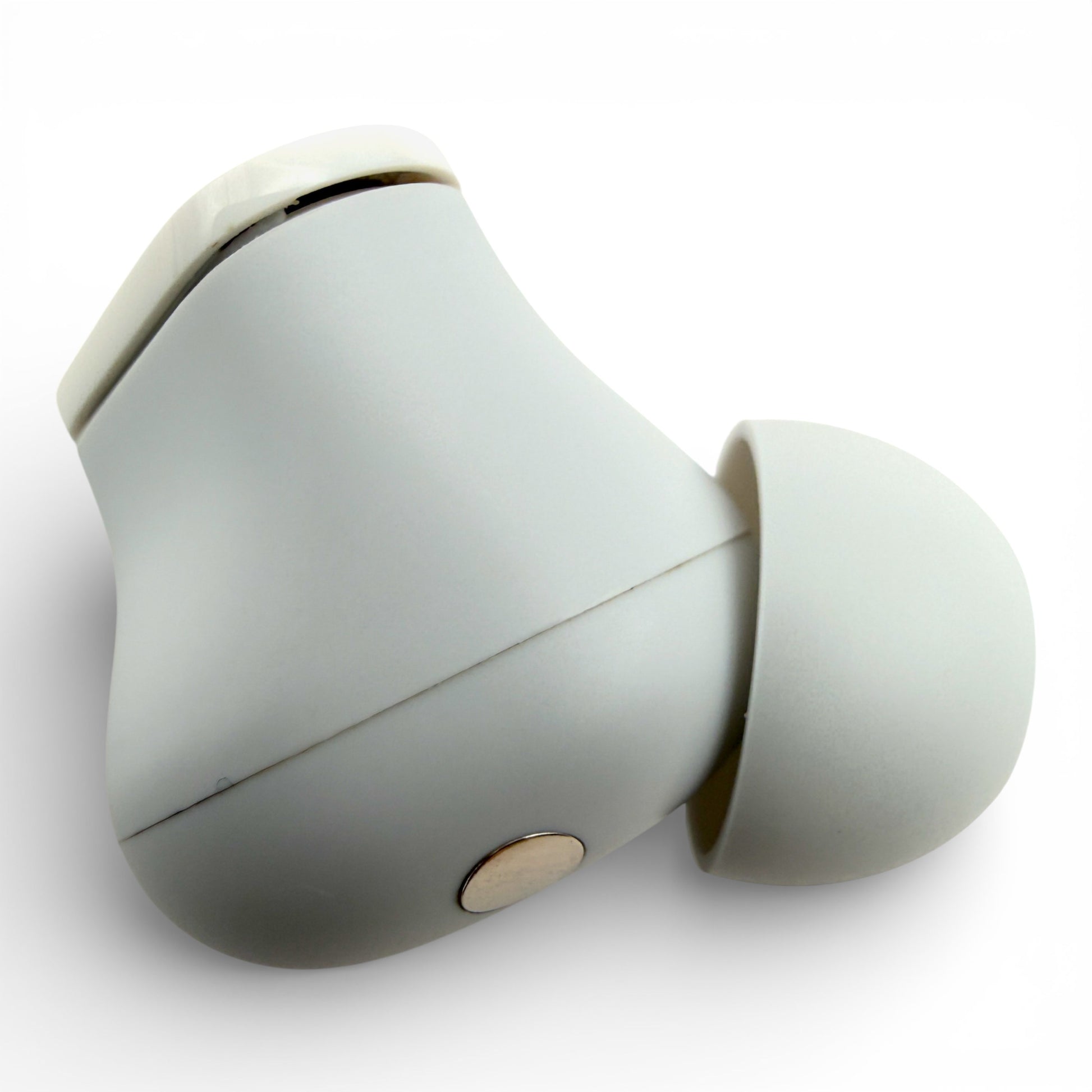 Right replacement Beats Studio Buds earbud in white, back view showing the charging contact pin