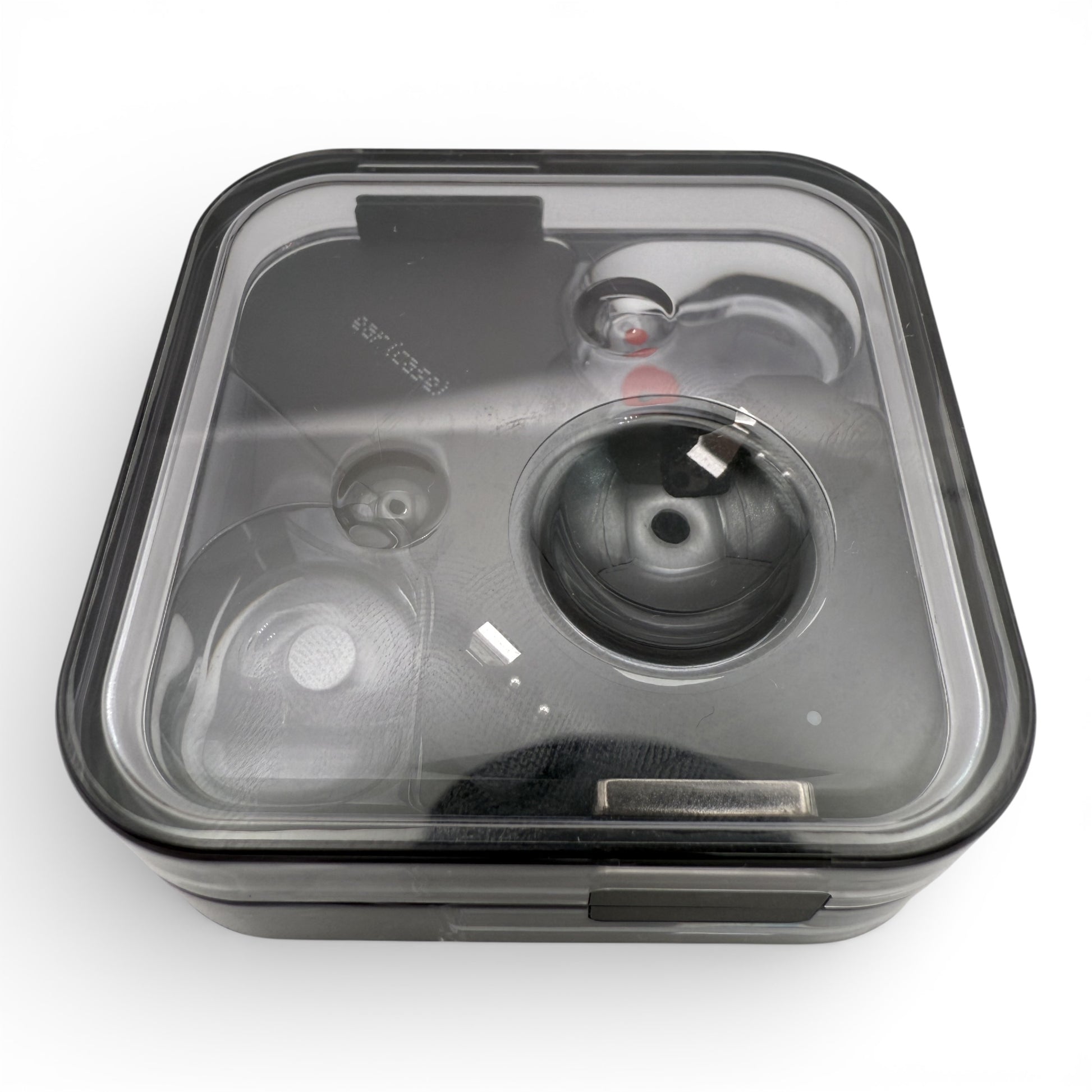 Nothing ear (2) replacement charging case in black, top view with the lid closed