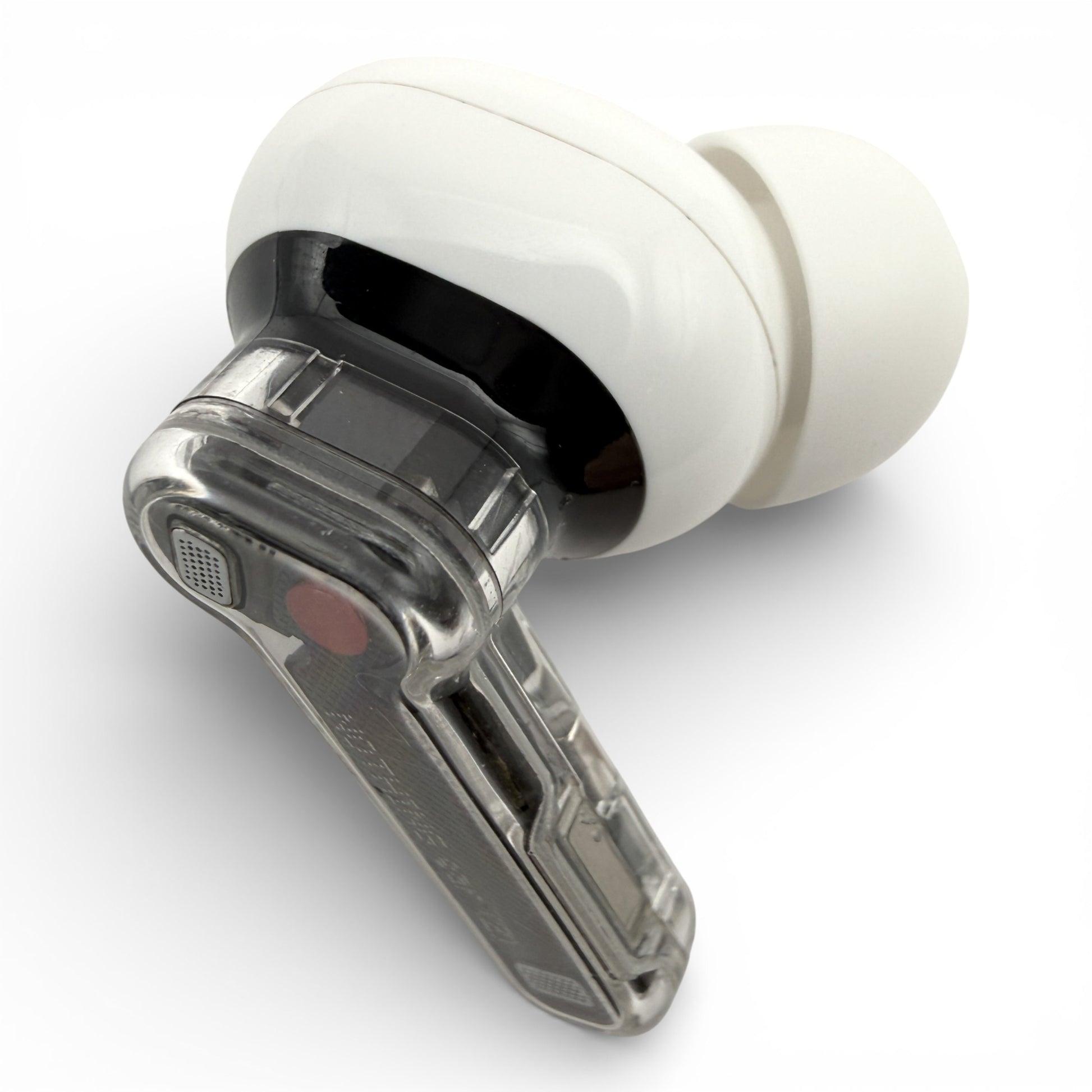 Right replacement Nothing ear (2) earbud in white, front view showing stem controls and ear tip