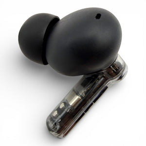 Right replacement Nothing ear earbud in black, back view showing the glossy dome and ear tip attached