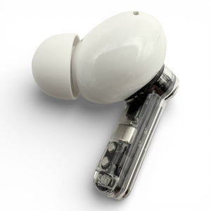 Right replacement Nothing ear earbud in white, back view showing the glossy dome and ear tip attached