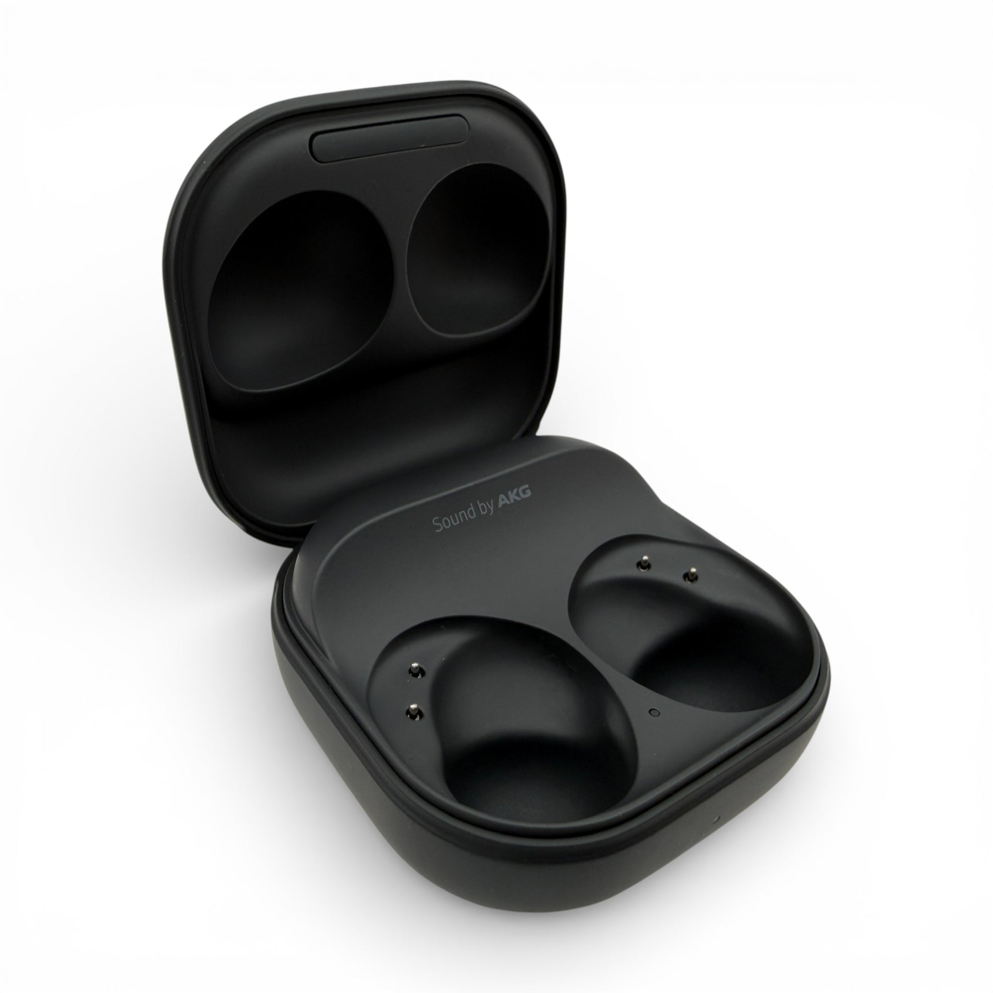 Samsung Galaxy Buds2 Pro charging case in black, open showing empty earbud slots