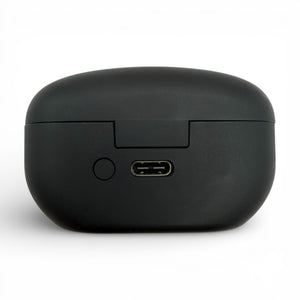 Sony WF-1000XM5 charging case in black, back view showing the USB-C charging port