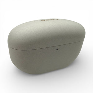 Sony WF-1000XM5 charging case in white, angled view of the closed lid