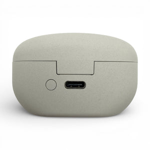 Sony WF-1000XM5 charging case in white, back view showing the USB-C charging port
