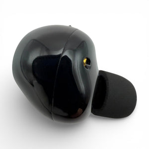 Left replacement Sony WF-1000XM5 earbud in black, back view showing the glossy housing and sensor dot