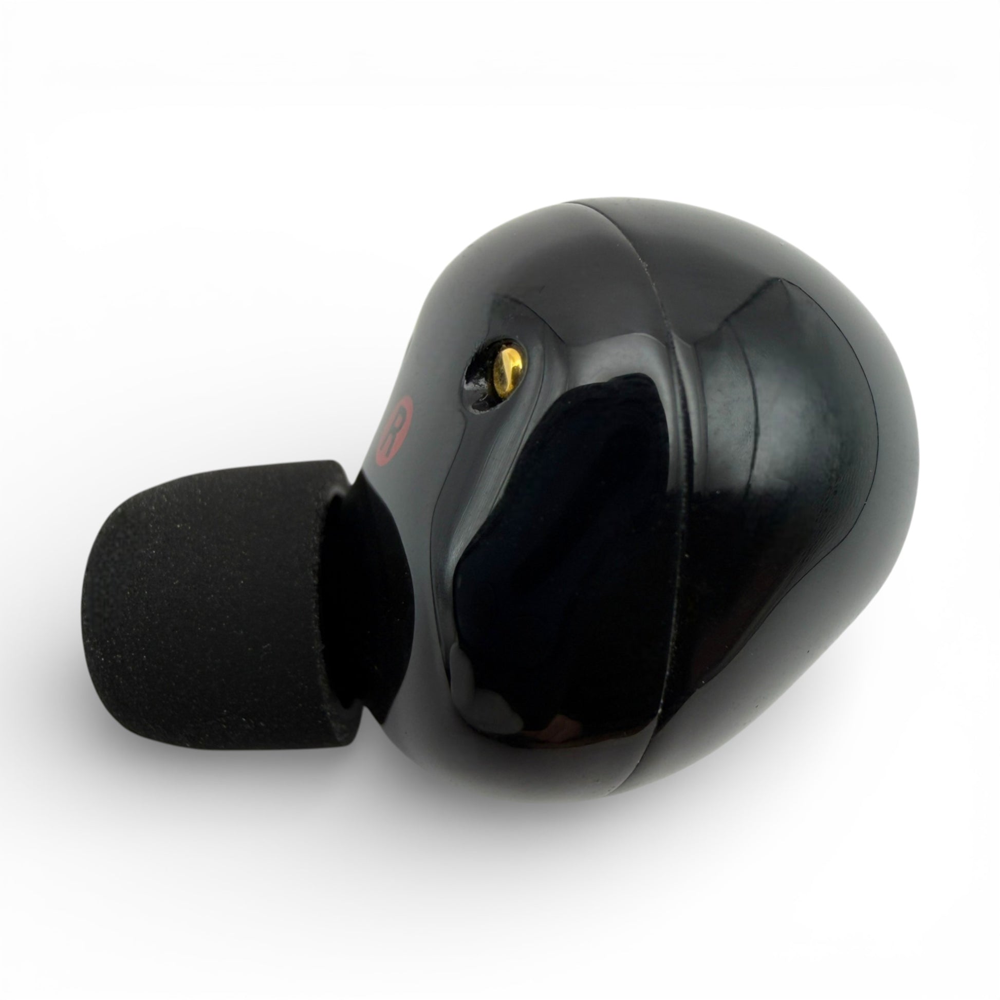 Right replacement Sony WF-1000XM5 earbud in black, back view showing the R marking and charging contact