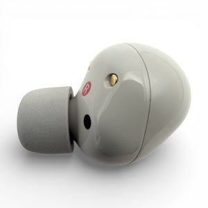 Right replacement Sony WF-1000XM5 earbud in white, back view showing the R marking and charging contact